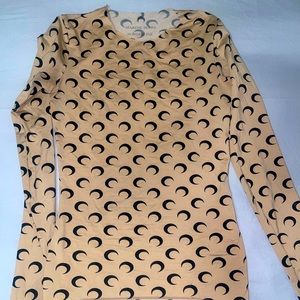 Marine Serre Borderline Print Stretch Beige Long Sleeve Top